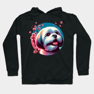 Lhasa Apso Revels in Spring's Cherry Blossoms and Flowers Hoodie